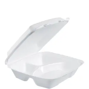 24332 - 9.4x9x3 WHITE FOAM 3 COMPARTMENT TO-GO CONTAINER 90HT3R