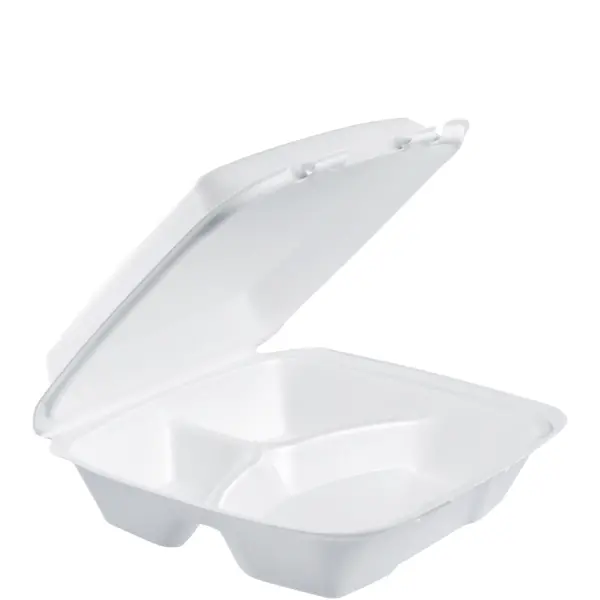 24332 - 9.4x9x3 WHITE FOAM 3 COMPARTMENT TO-GO CONTAINER 90HT3R