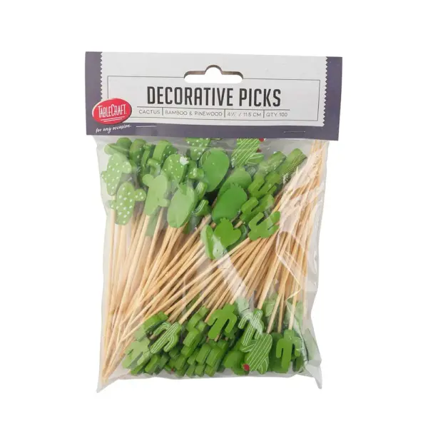 26026 - 4.5" CACTUS BAMBOO PICKS - Image 2